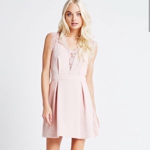 BCBG Lace Trim A Line Cocktail Dress Semi Formal Blush Light Pink 2